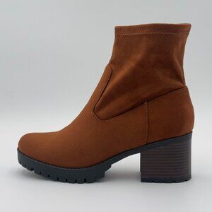 Suede Ankle Boots - Simple Block Heel, Brown